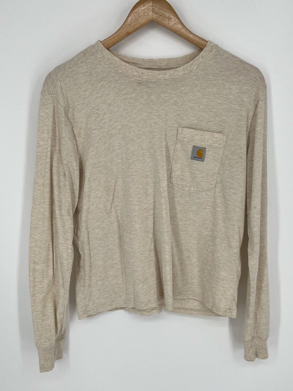 Carhartt Long Loose Fit Sleeve Pocket Tee Women’s Size Small in Beige Cream